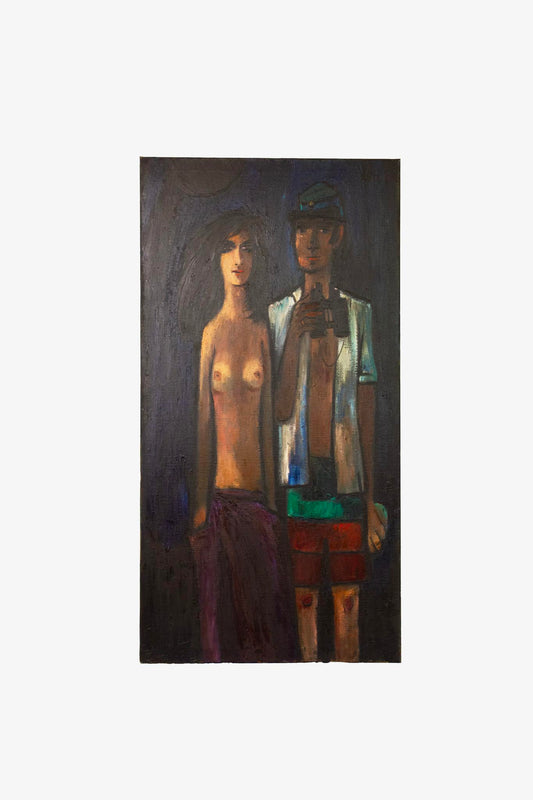 Theo van der Horst schilderij ‘Man met verrekijker en vrouw’ 1988