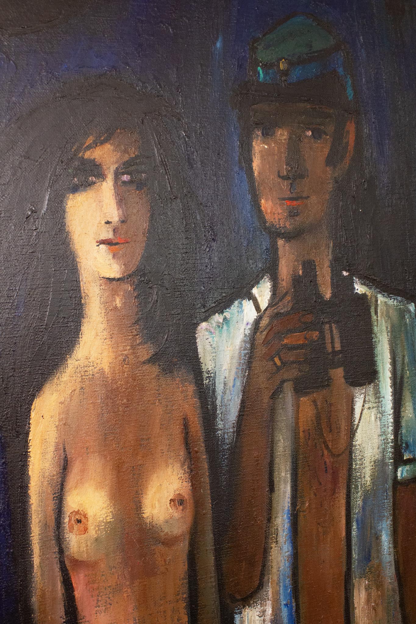 Theo van der Horst schilderij ‘Man met verrekijker en vrouw’ 1988