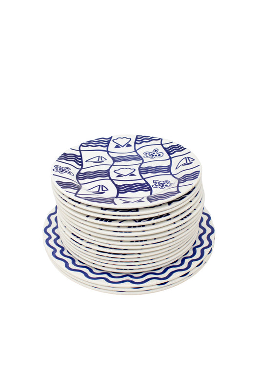 18-delig set borden Corona Colombia wit donkerblauw zee thema 