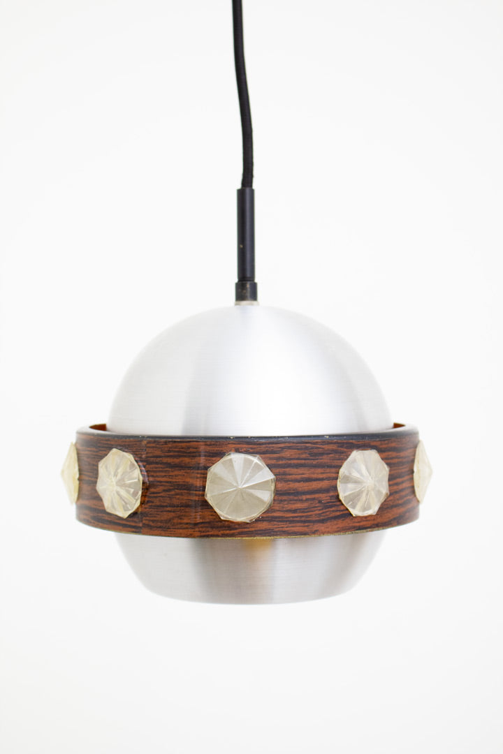 Set van 2 vintage Space-Age bol hanglampen van aluminium