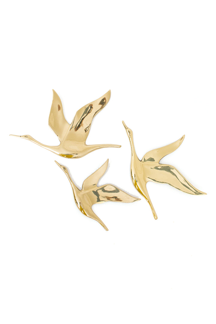 Set van 3 vintage messing vogels voor aan de wand