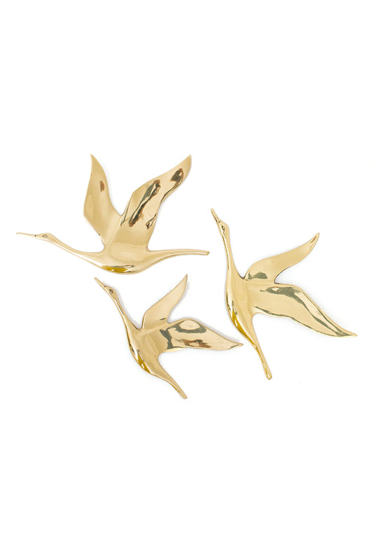 Set van 3 vintage messing vogels voor aan de wand
