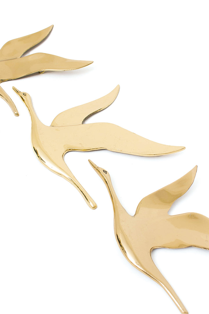 Set van 3 vintage messing vogels voor aan de wand
