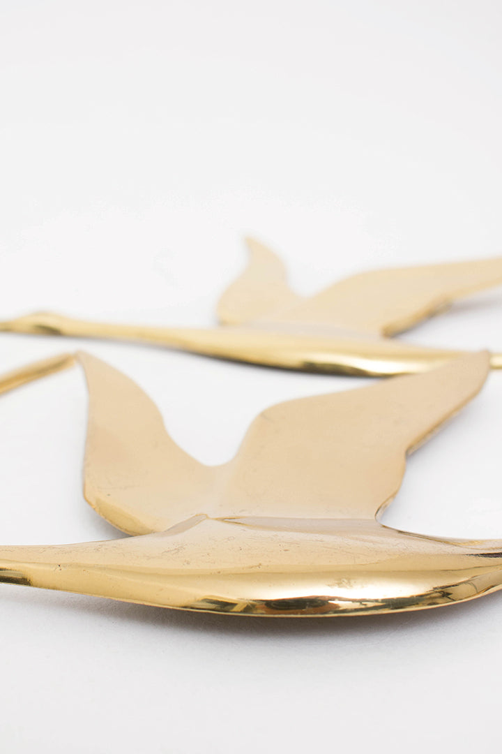 Set van 3 vintage messing vogels voor aan de wand
