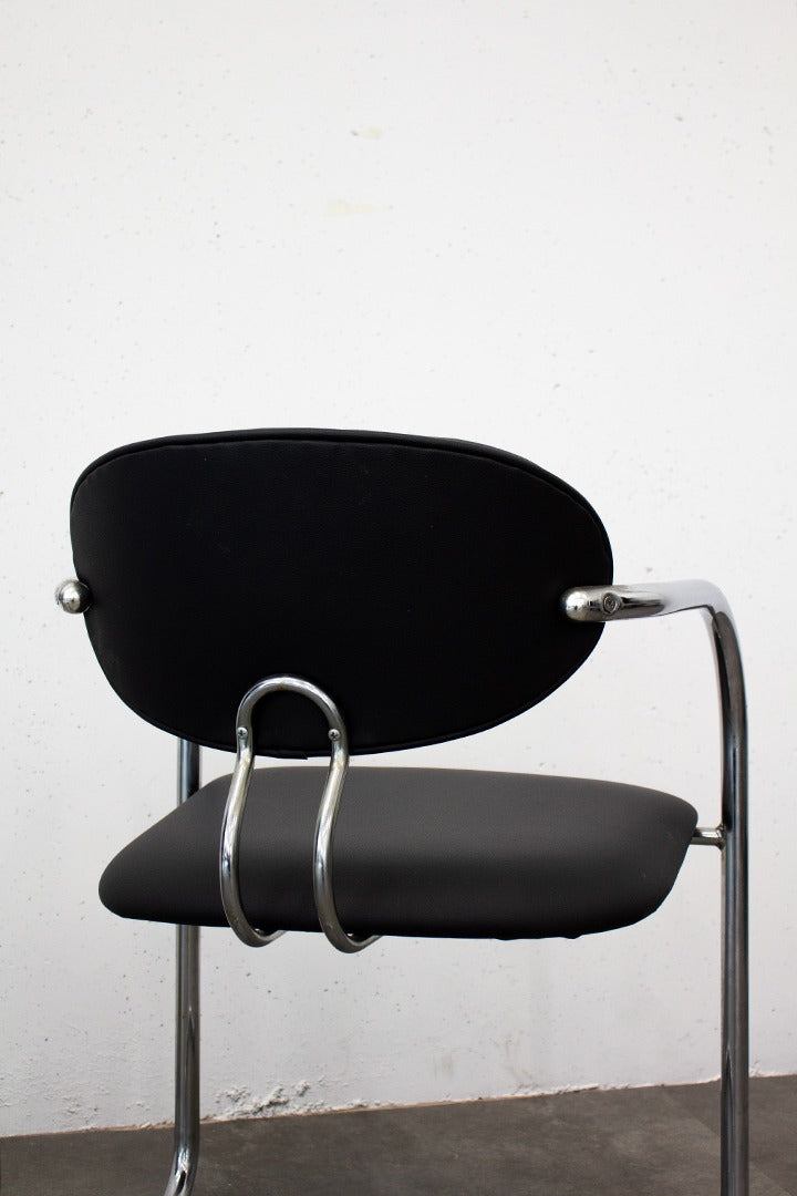 Set van 4 Effezeta Italy buisframe eetkamerstoelen zwart skai leer