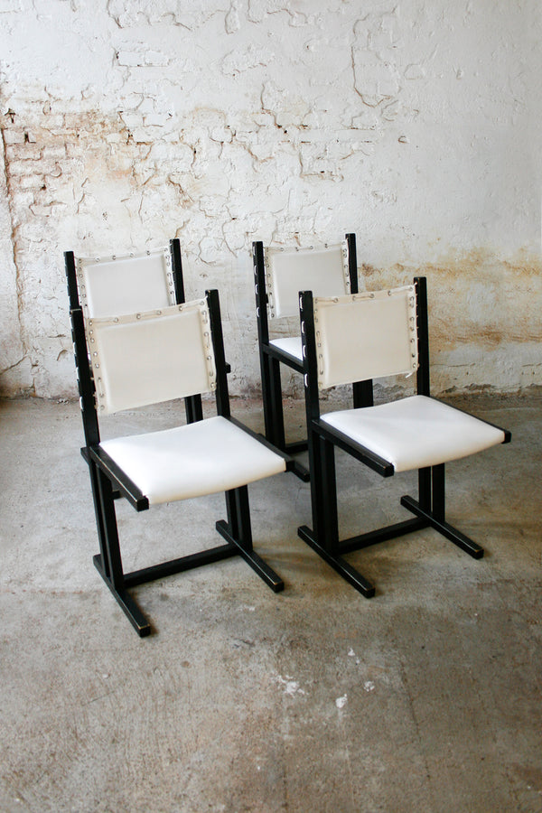 Set van 4 vintage zwart met witte Casala 'Safari' stoelen