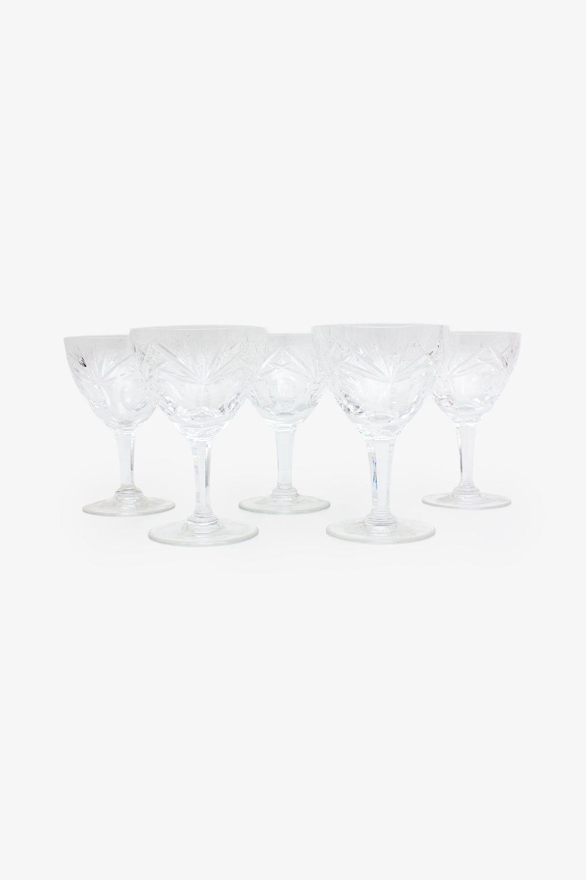 Set van 5 vintage kristallen gefacetteerde wijnglazen