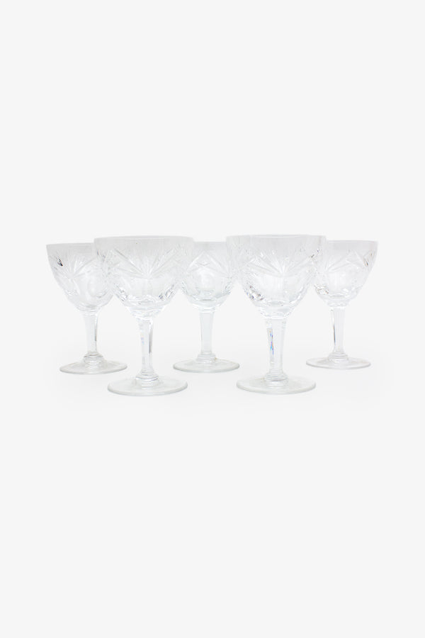 Set van 5 vintage kristallen gefacetteerde wijnglazen