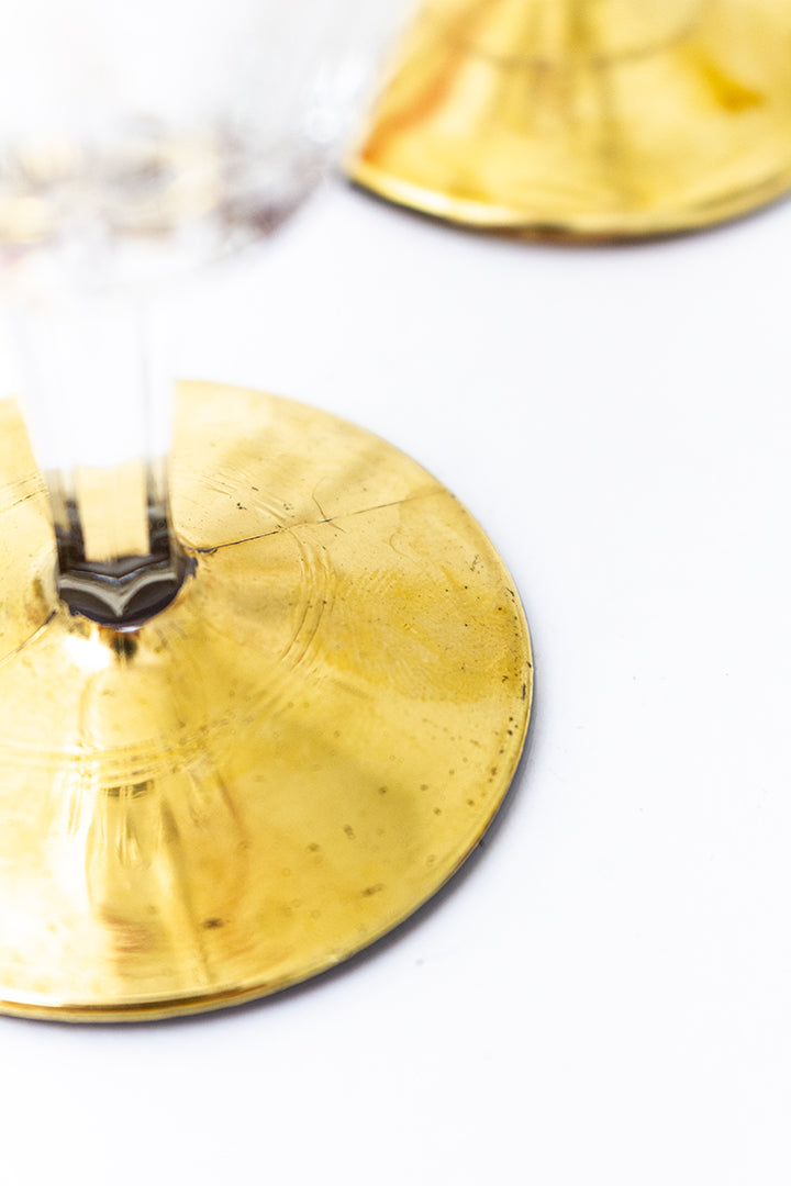 Set van 6 vintage glazen met gouden en rode details