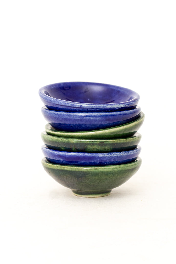 Set van 6 vintage keramieken schaaltjes groen/blauw