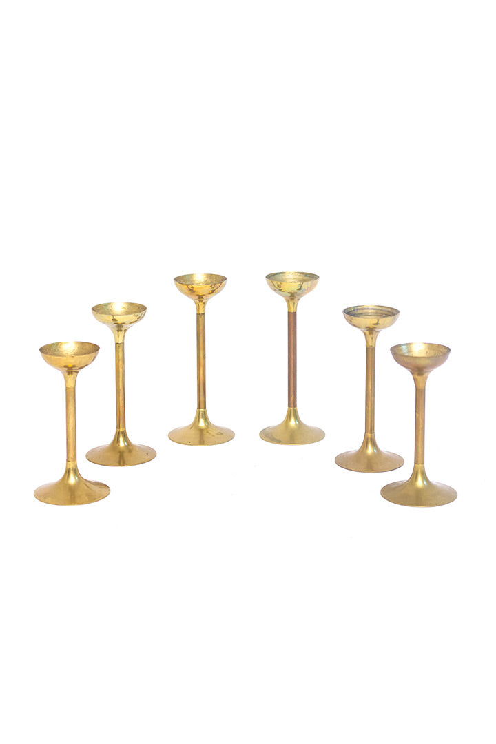 Set van 6 vintage messing kandelaars voor waxinelichtjes