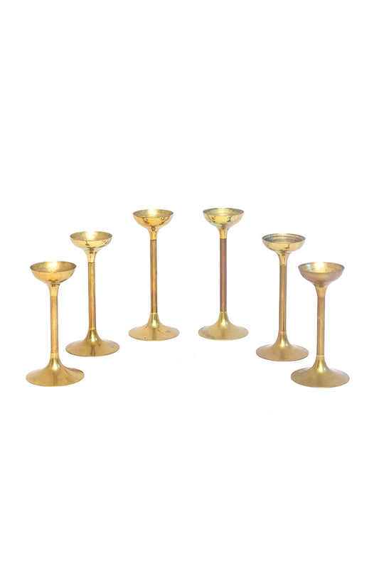 Set van 6 vintage messing kandelaars voor waxinelichtjes