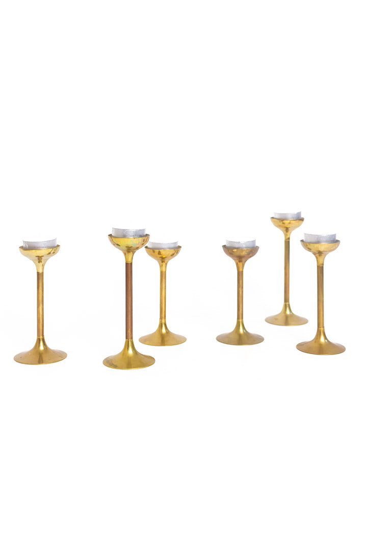 Set van 6 vintage messing kandelaars voor waxinelichtjes