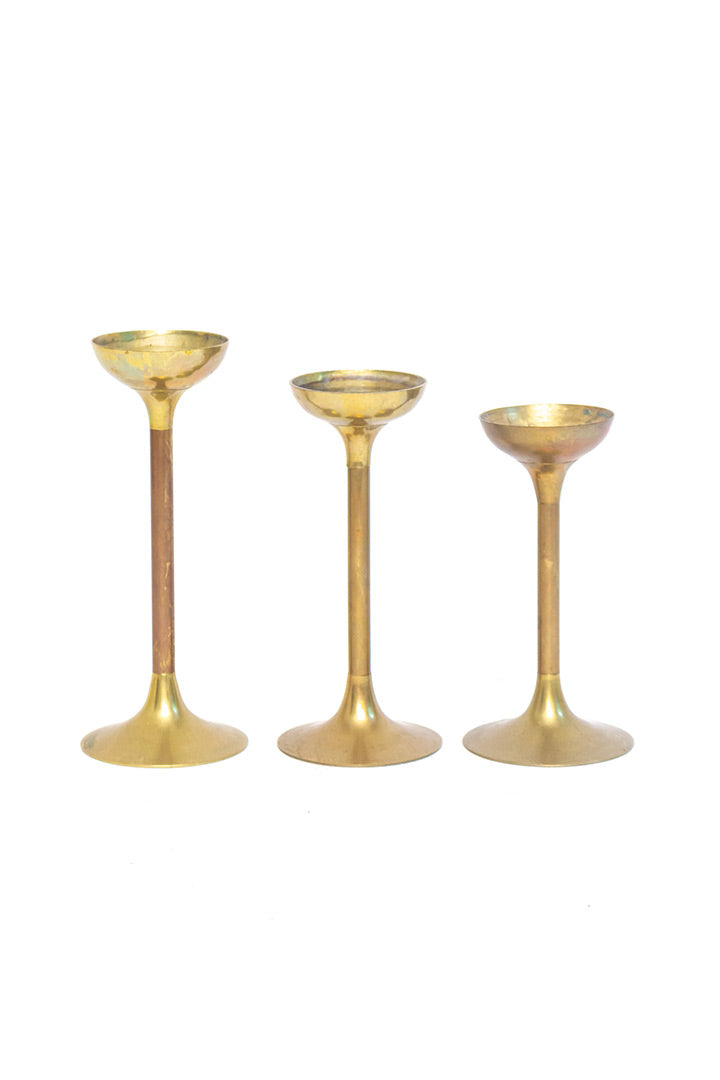 Set van 6 vintage messing kandelaars voor waxinelichtjes