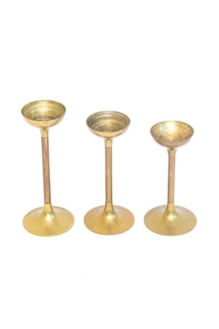 Set van 6 vintage messing kandelaars voor waxinelichtjes
