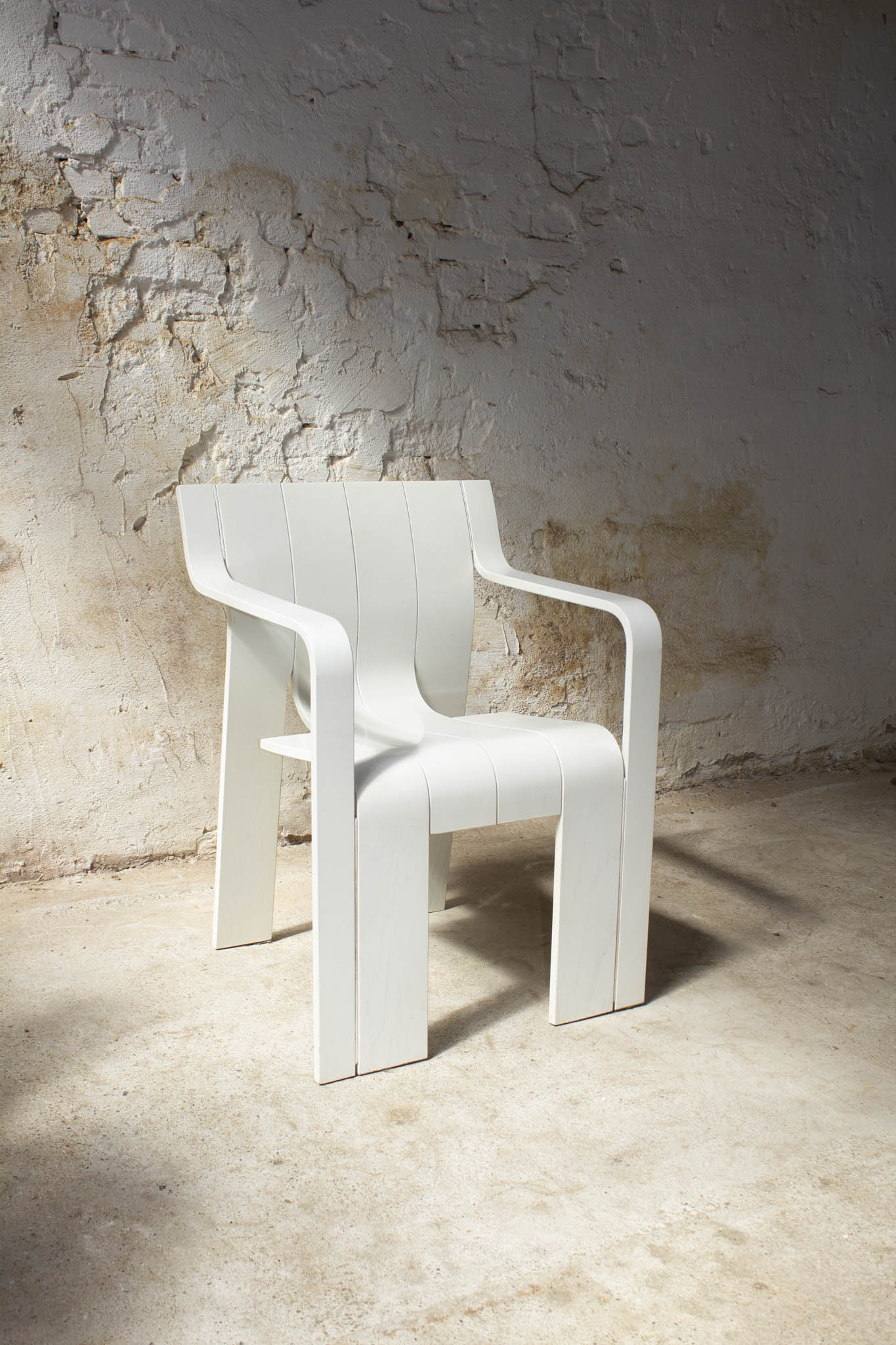 Set van 4 jaren 70 witte Gijs Bakker voor Castelijn strip stoelen met armleuningen