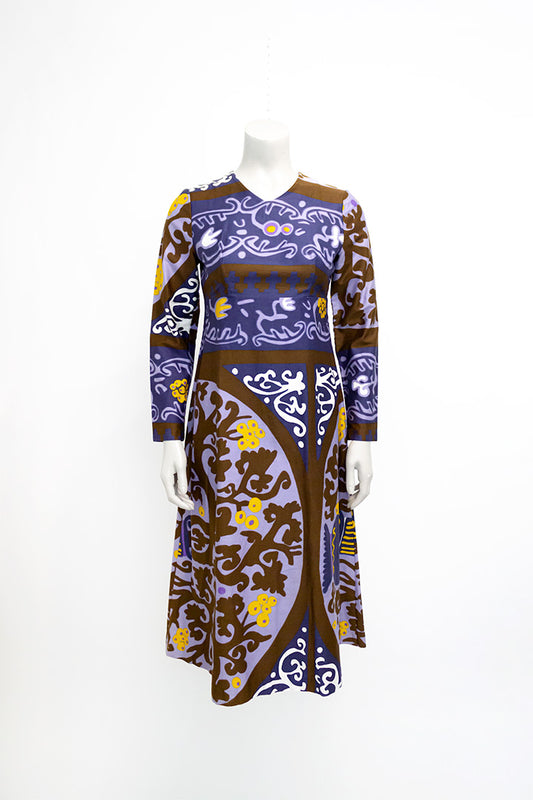 Seventies jurk met kleurrijk patroon Heikkilä Finland vintage