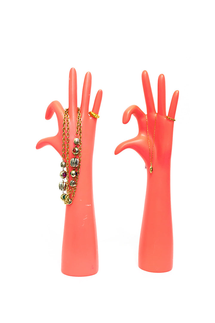 Sieradenhouders handen neon roze - set van 2