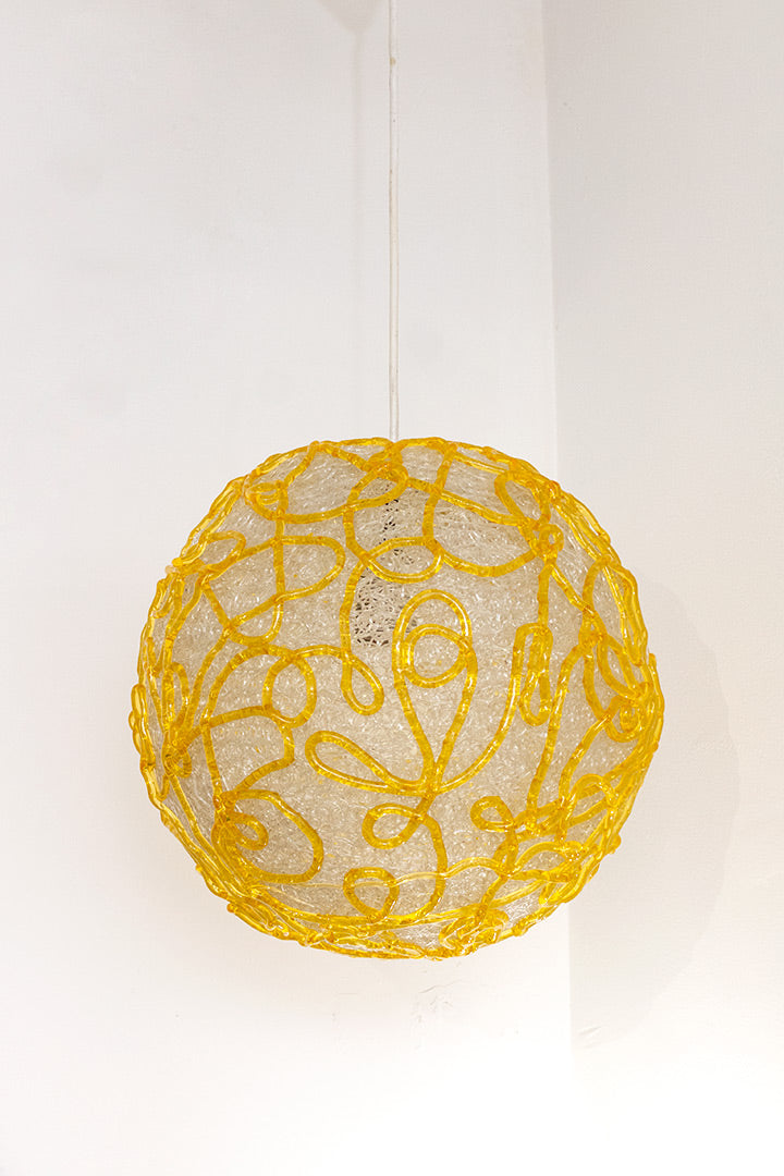Spaghetti swag hanglamp Mid-Century Modern doorzichtige bol met oranje slierten
