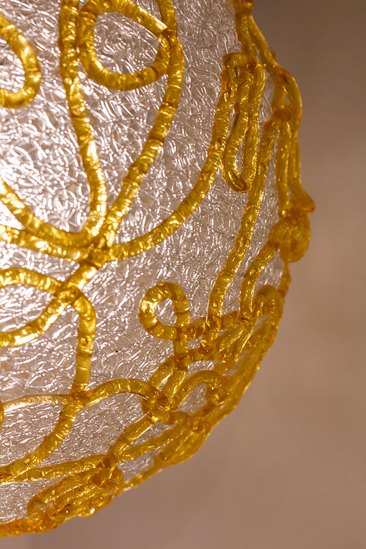 Spaghetti swag hanglamp Mid-Century Modern doorzichtige bol met oranje slierten