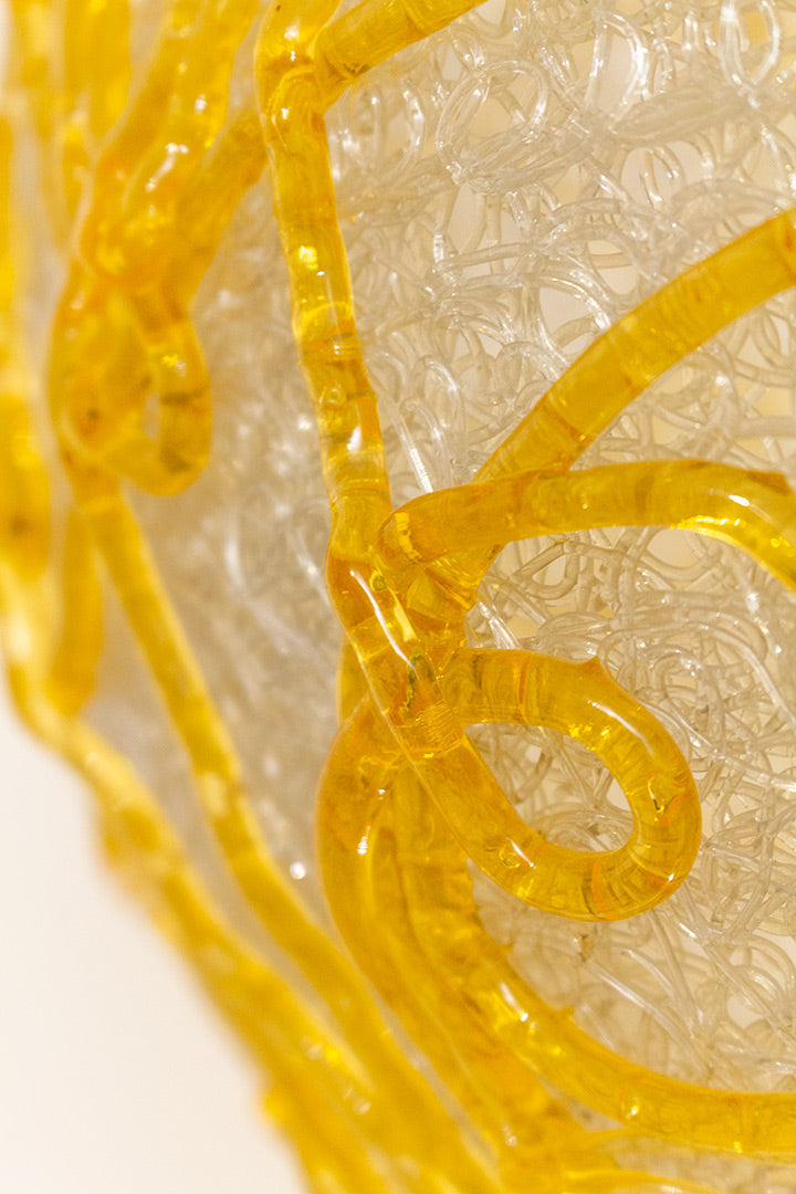 Spaghetti swag hanglamp Mid-Century Modern doorzichtige bol met oranje slierten