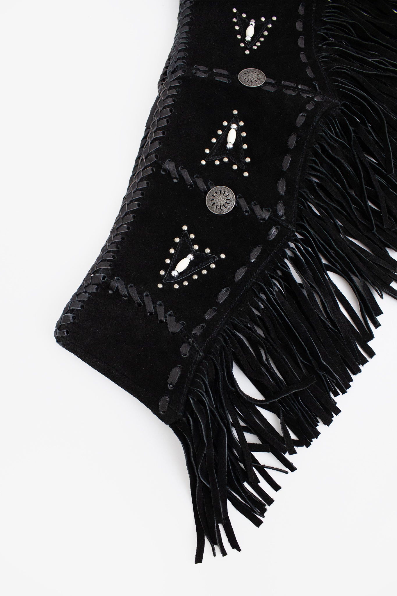 Zwarte brede suède leer cowboy fringe riem