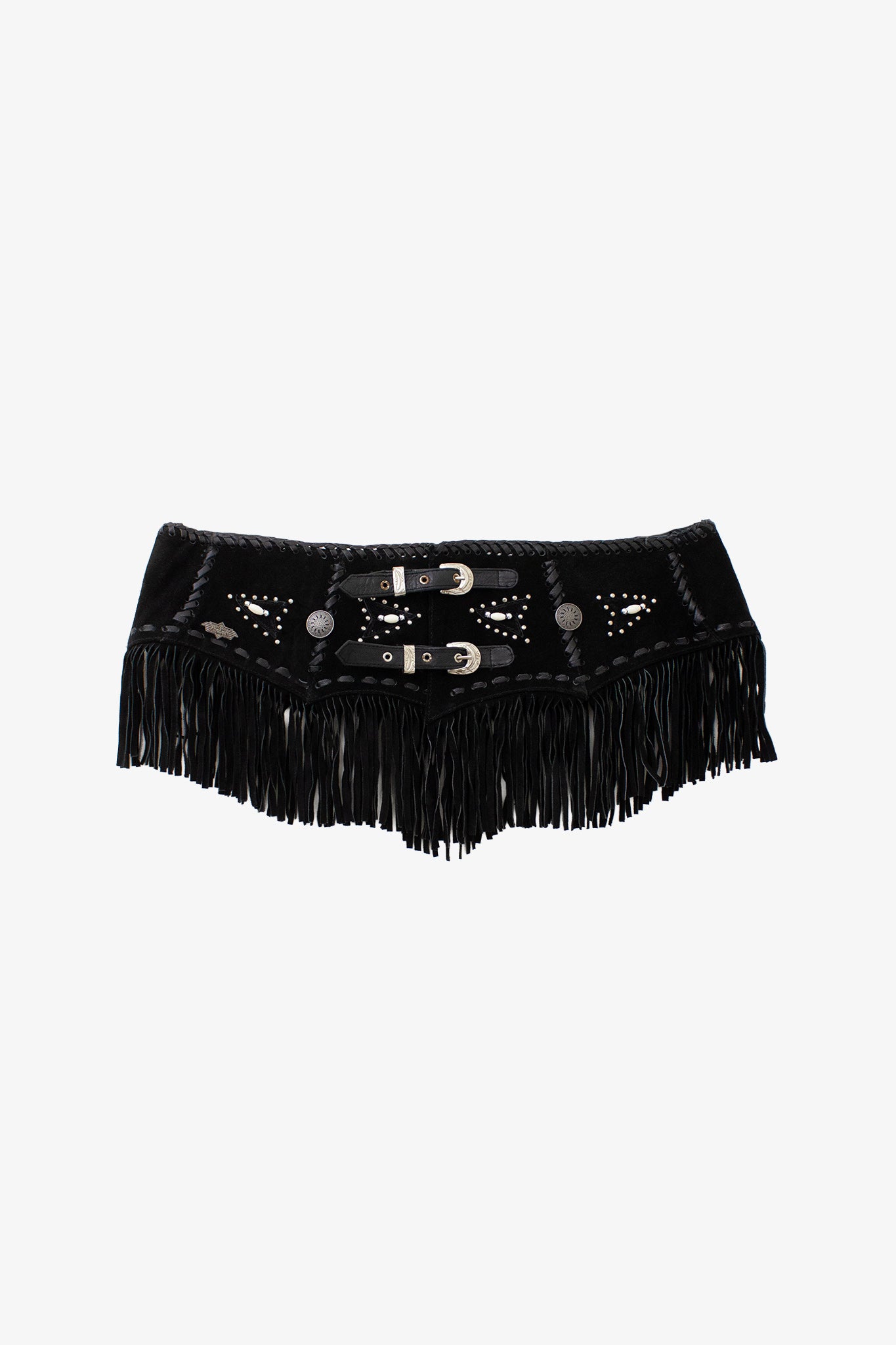Zwarte brede suède leer cowboy fringe riem