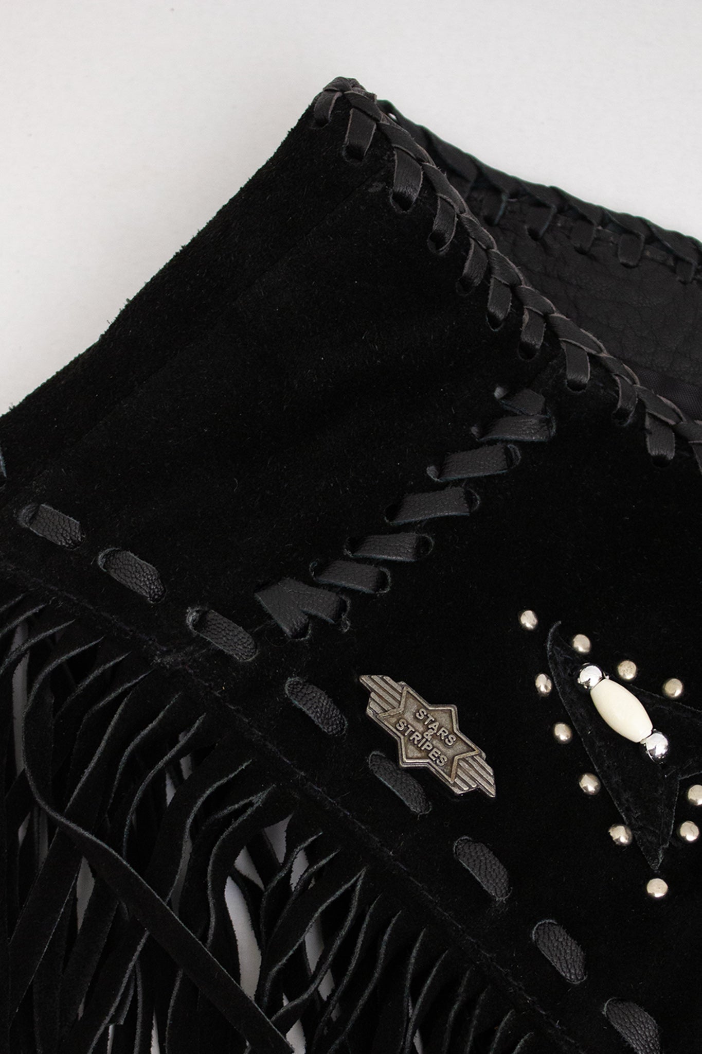 Zwarte brede suède leer cowboy fringe riem