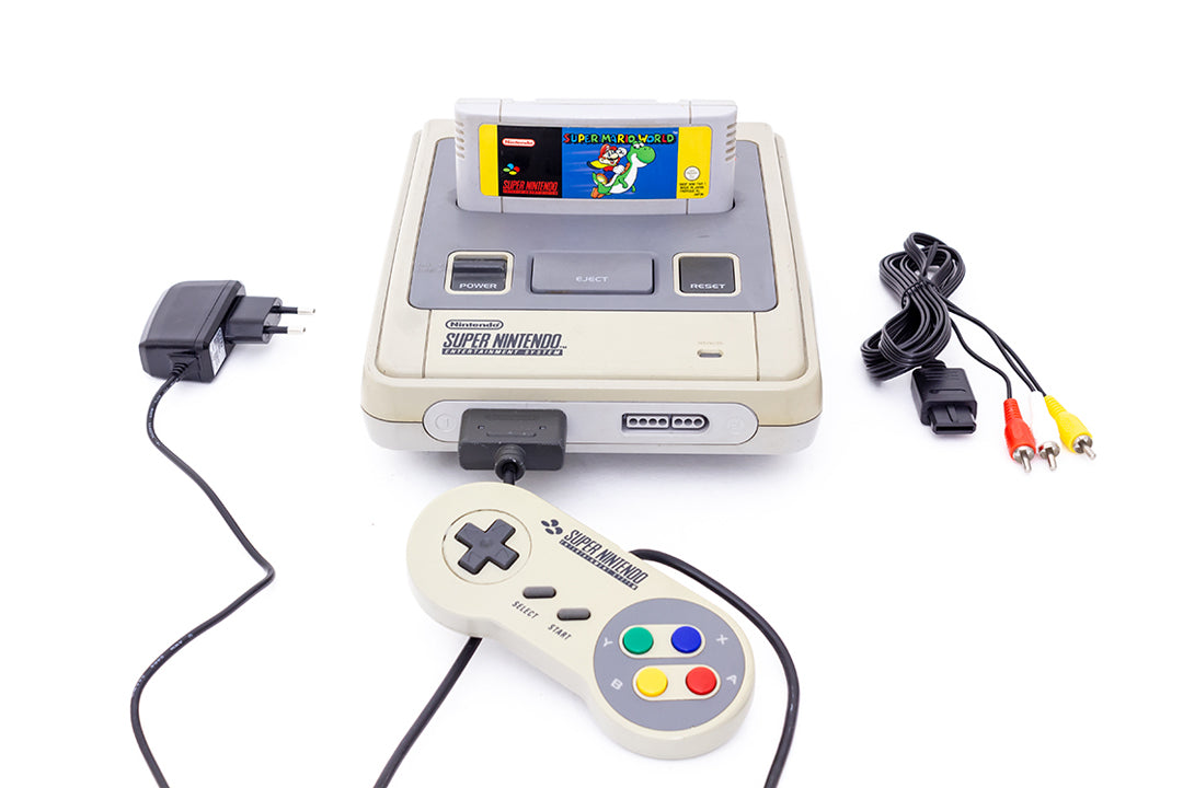 Super Nintendo vintage SNES 1992 Super Mario World 1 controller RCA aansluiting nieuwe adapter