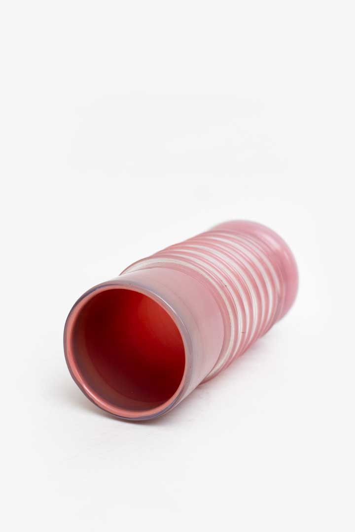 Glazen Tarnowiec Polen vaas roze spiraal 80s