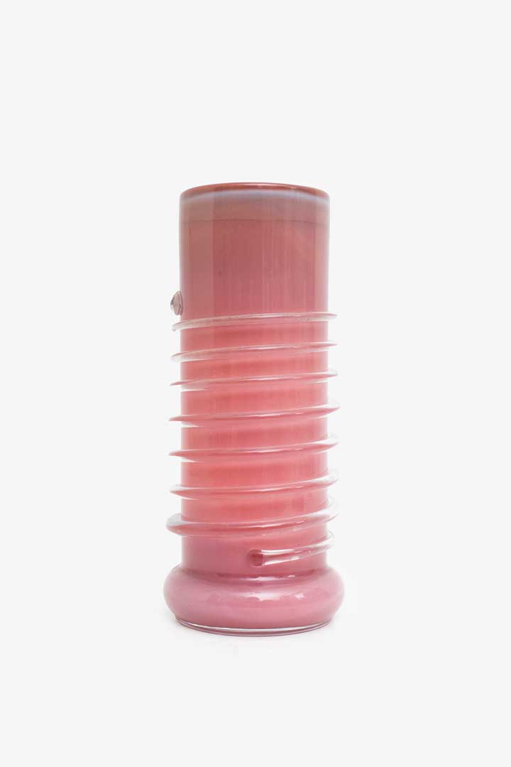 Glazen Tarnowiec Polen vaas roze spiraal 80s