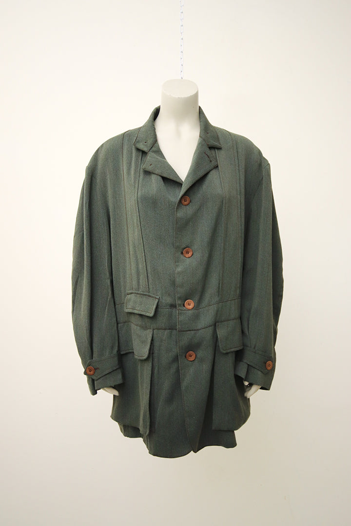 The People of The Labyrinths groen/grijze jas met print op de rug