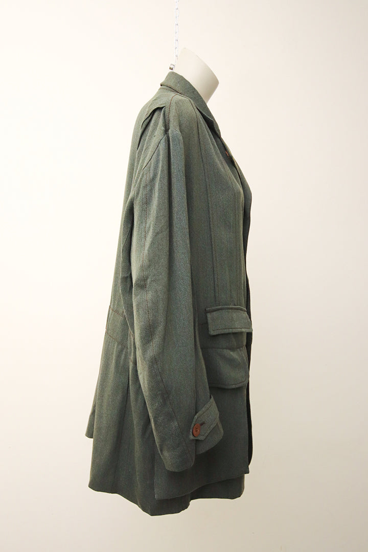 The People of The Labyrinths groen/grijze jas met print op de rug