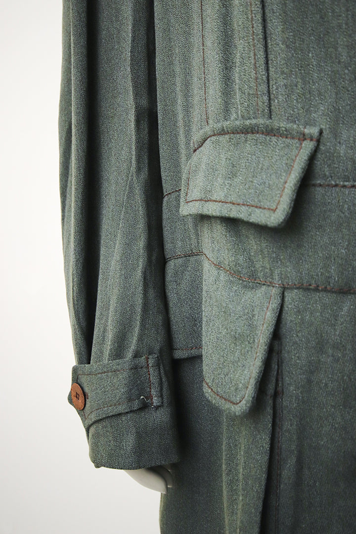 The People of The Labyrinths groen/grijze jas met print op de rug