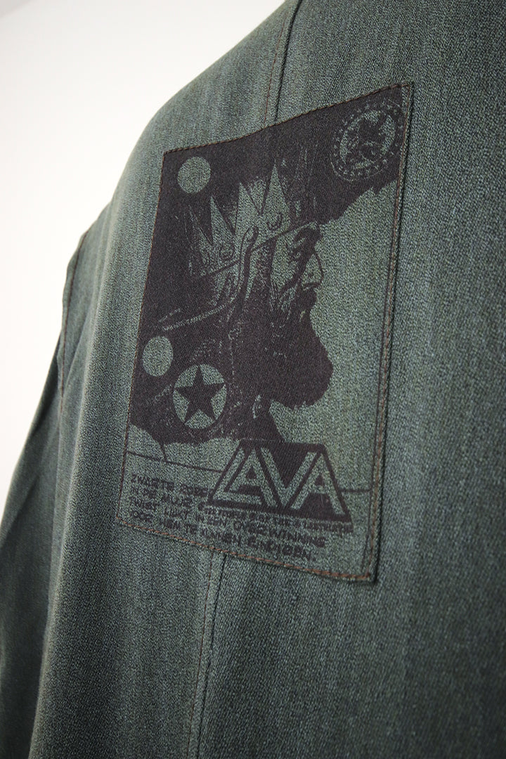 The People of The Labyrinths groen/grijze jas met print op de rug