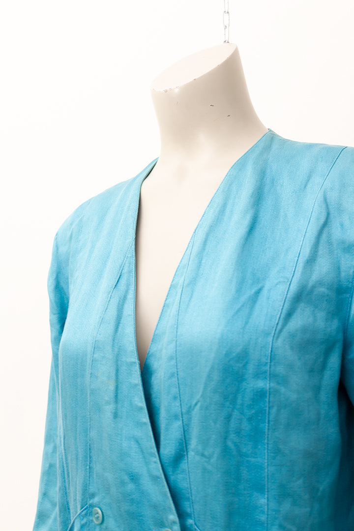 Turquoise vintage zijden blazer van Issey Miyake jaren 80