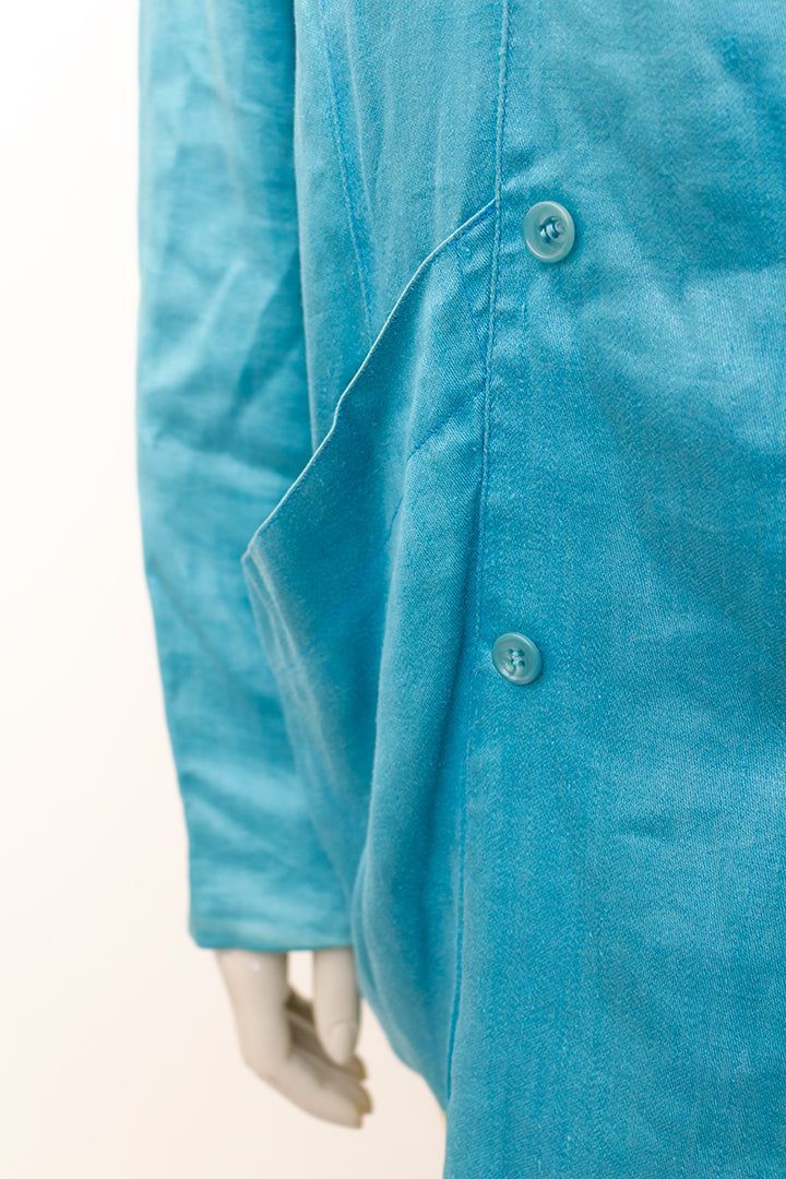 Turquoise vintage zijden blazer van Issey Miyake jaren 80