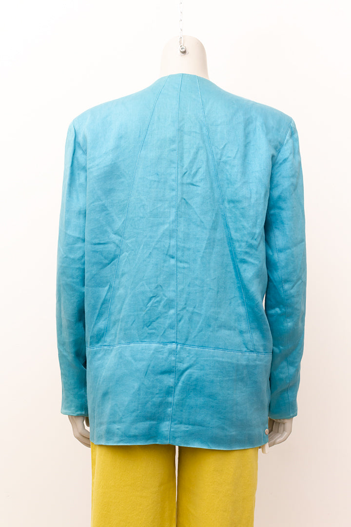 Turquoise vintage zijden blazer van Issey Miyake jaren 80