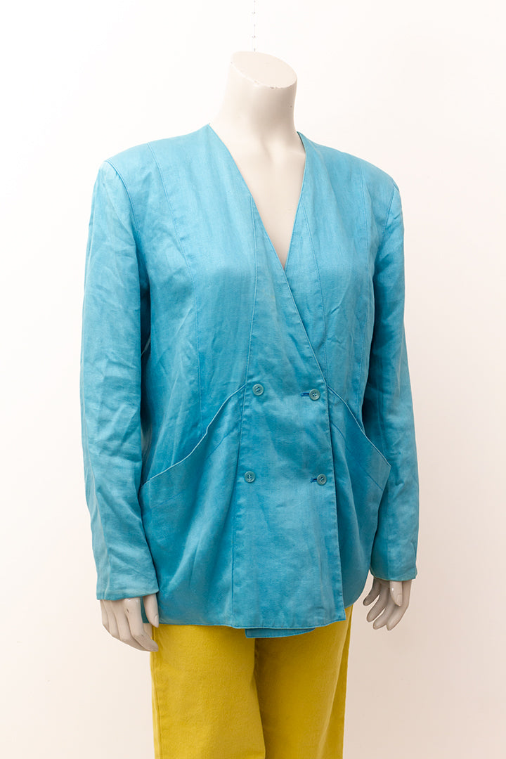 Turquoise vintage zijden blazer van Issey Miyake jaren 80