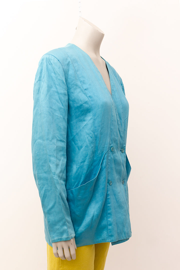 Turquoise vintage zijden blazer van Issey Miyake jaren 80