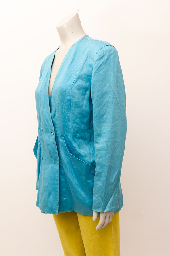 Turquoise vintage zijden blazer van Issey Miyake jaren 80
