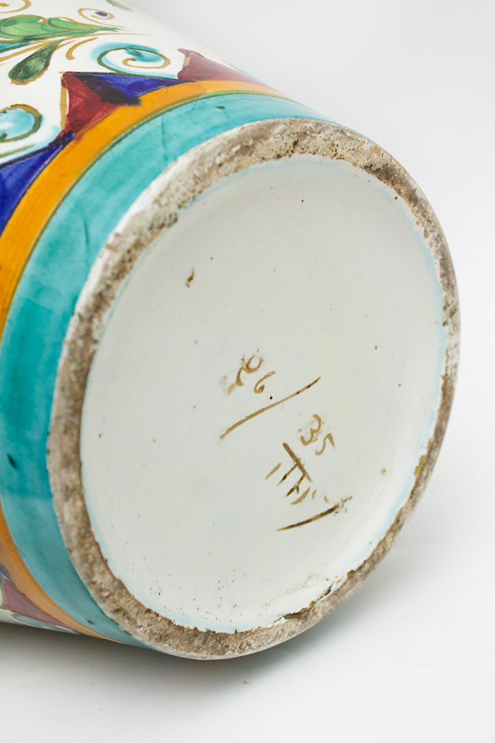 Turquoise wit handbeschilderde Italiaanse Majolica vaas