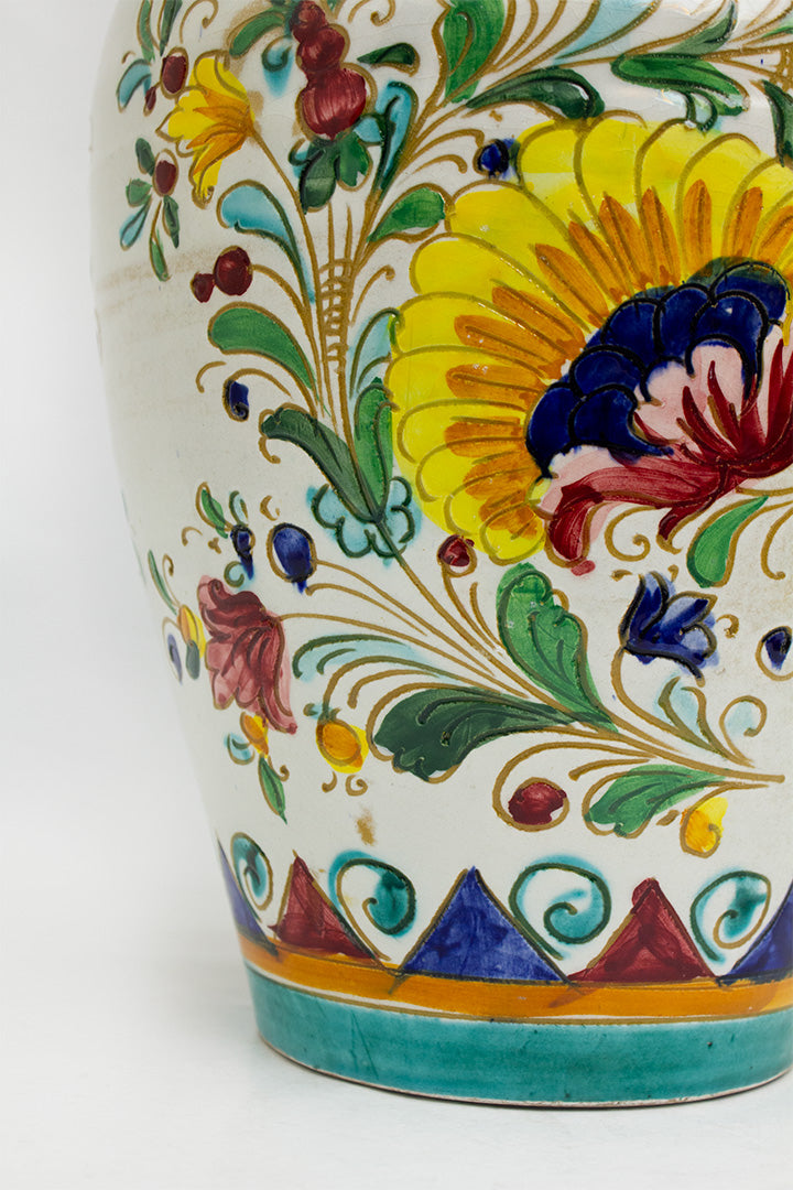 Turquoise wit handbeschilderde Italiaanse Majolica vaas