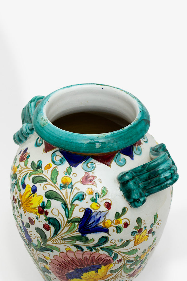 Turquoise wit handbeschilderde Italiaanse Majolica vaas