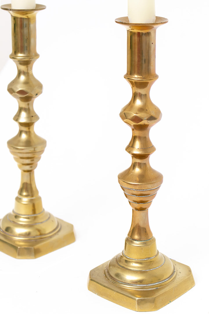 Twee vintage kandelaars van messing