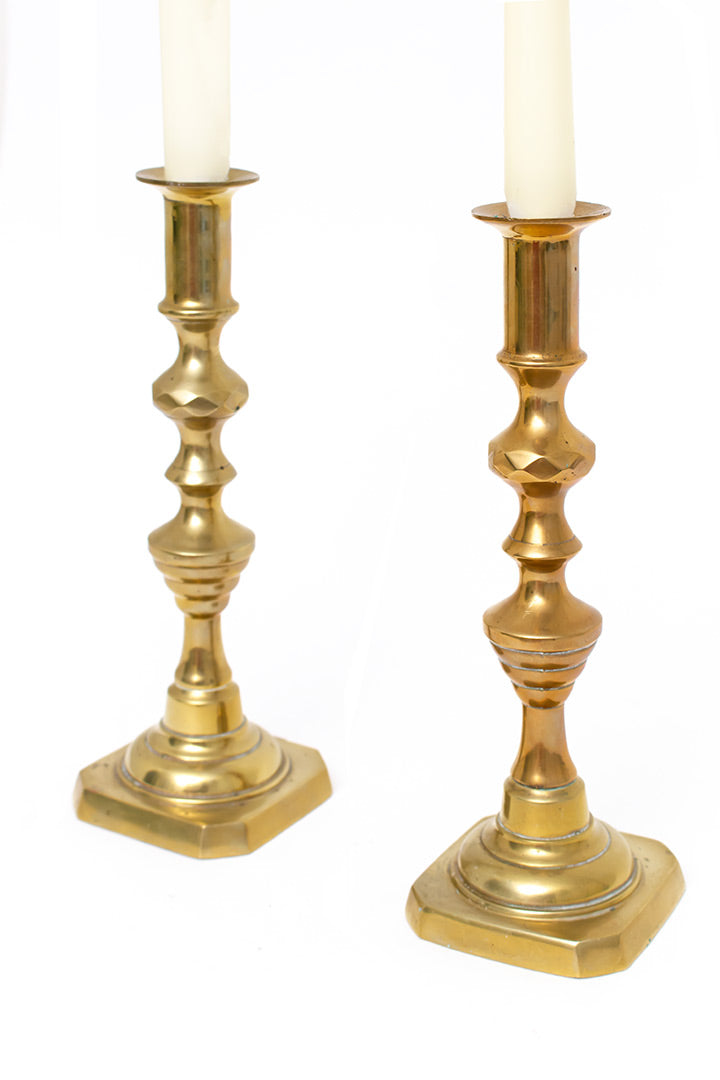 Twee vintage kandelaars van messing