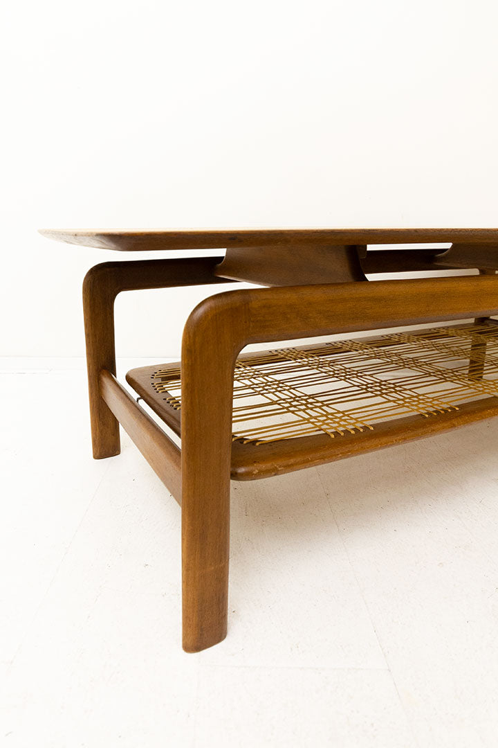 Van Teeffelen salontafel teakhout met rotan details Jaren 50