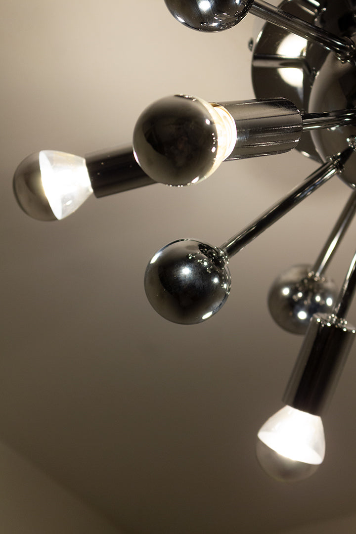 Verchroomde sputnik plafonnière met kopspiegellampen