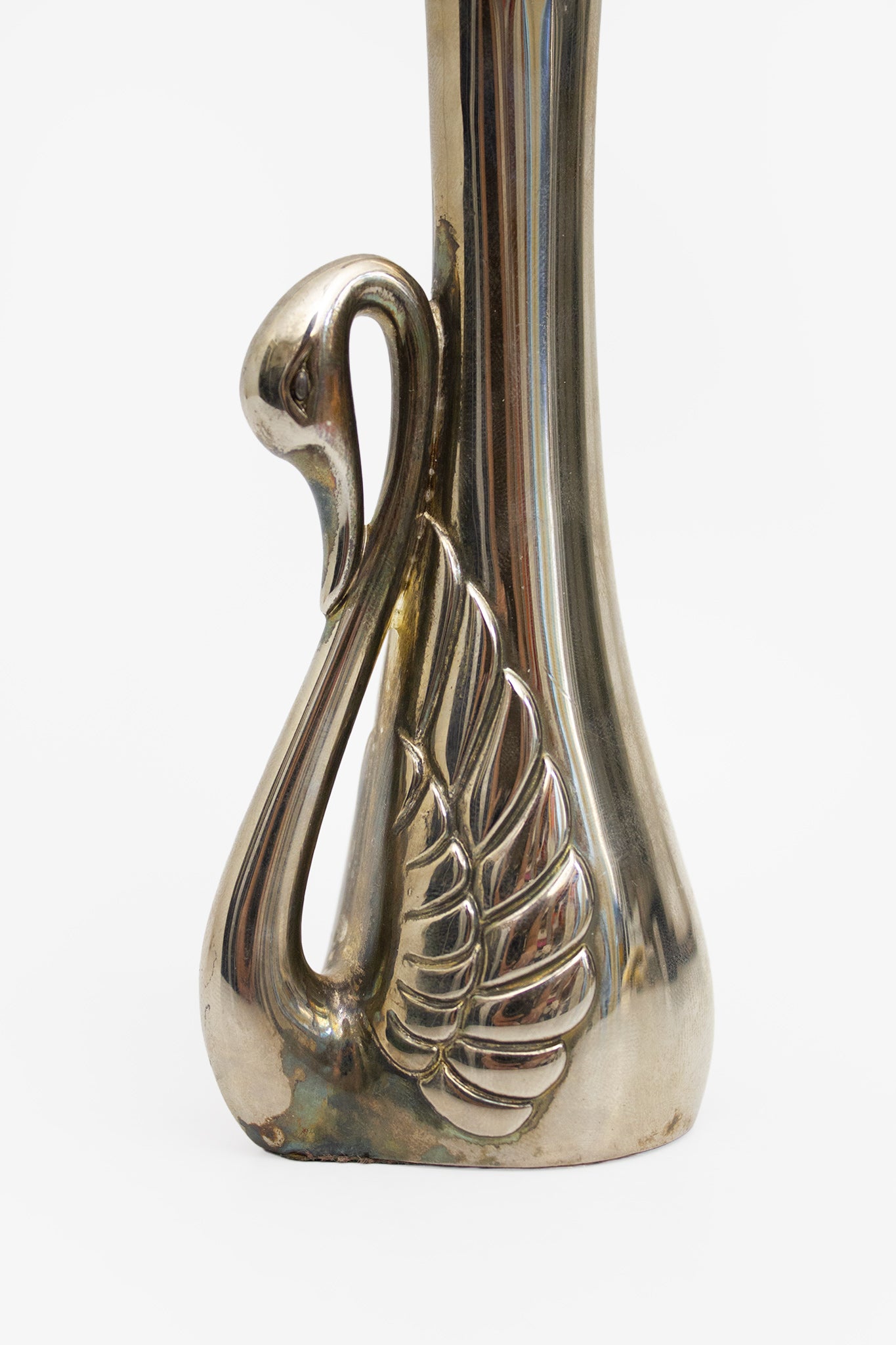 Verzilverd vintage Art Deco solifleur zwanen vaasje