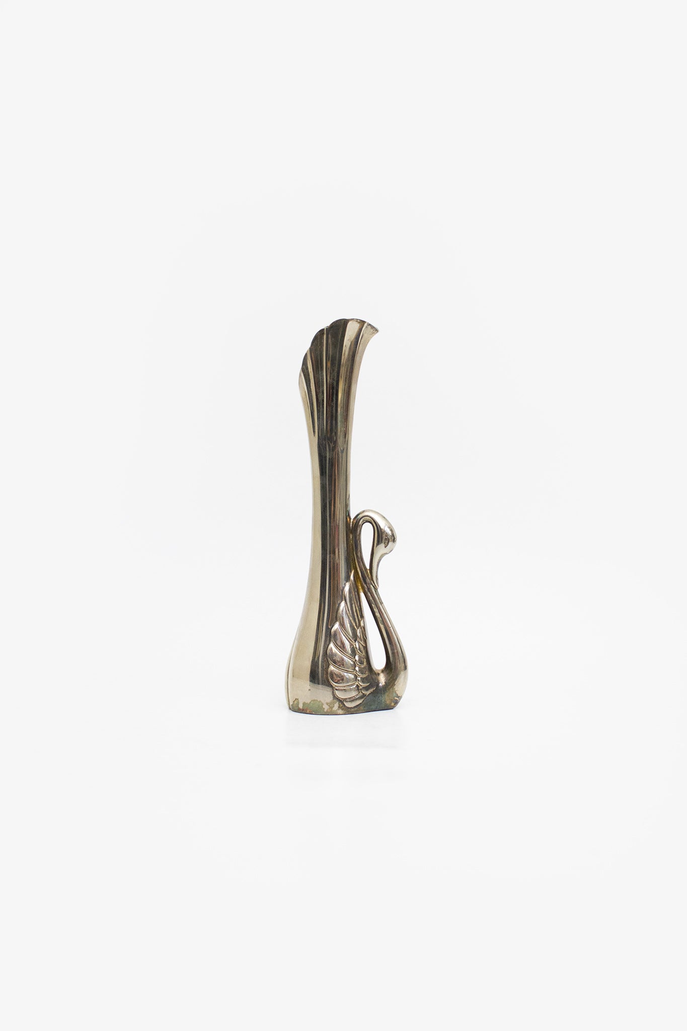 Verzilverd vintage Art Deco solifleur zwanen vaasje